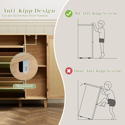 Schoenenkast – Schoenenrek – Entreekast – Opbergkast – Schoenopberger – Groen en Naturel – Compact 24 cm Diep – Verstelbaar Binnenrek