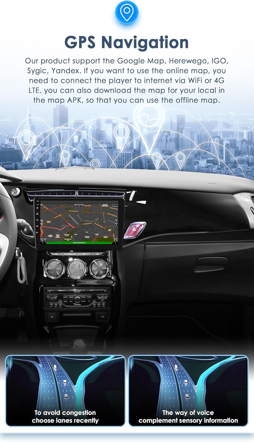 Android 13 autoradio voor Citroen C3 DS3 2010-2016 8-core 4G+32G GPS Navi met draadloze carplay Android Auto Bluetooth DAB WiFi 4G Mirror Link Achter/vooraan camera -zwart