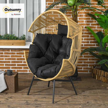 Outsunny Rattan Chair Rattan Wicker Chair with Thick Seat Cushion Egg Garden Chair 120 kg Load Capacity for Patio, Garden, Sand - QUORE