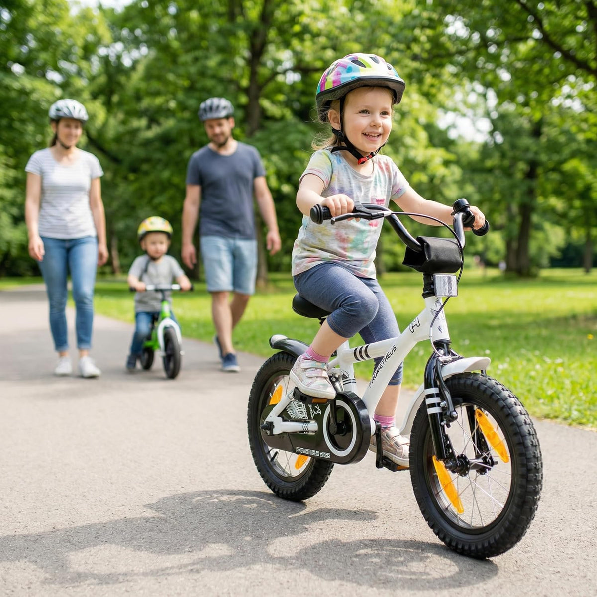 PROMETHEUS BICYCLES kinderfiets 14 inch fiets jongens meisjes van 4 jaar oude met zijwieltjes terugtraprem in wit BMX