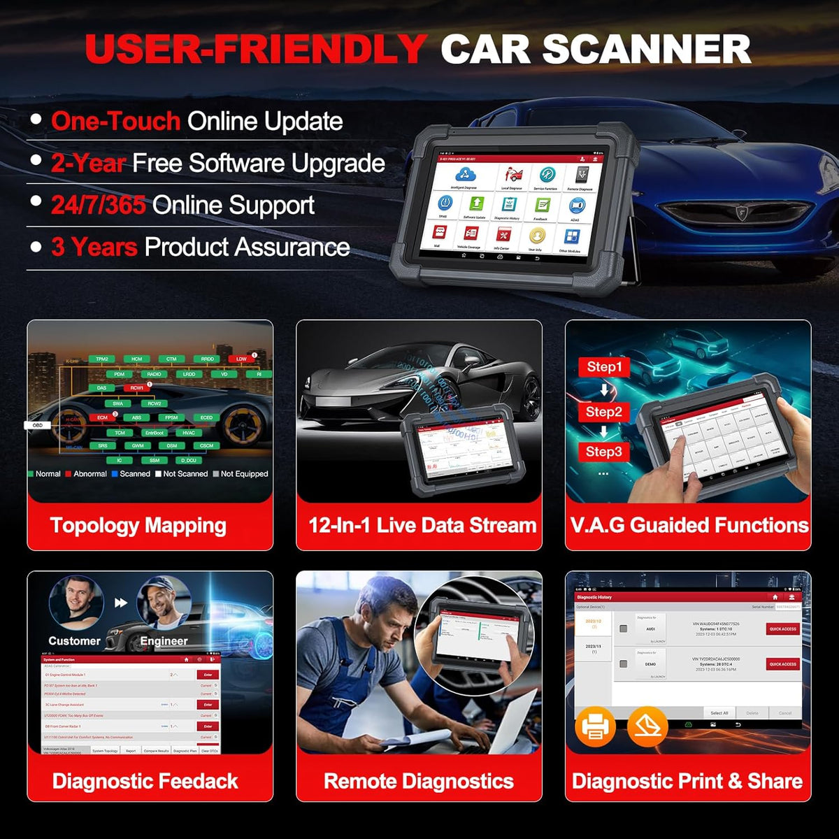 OBD2 Diagnosetool – Autodiagnose Scanner – ECU Codelezer – Foutcode Reader – Auto Scanner – 10,1 Inch Scherm – OEM Topologie Met Online Codering