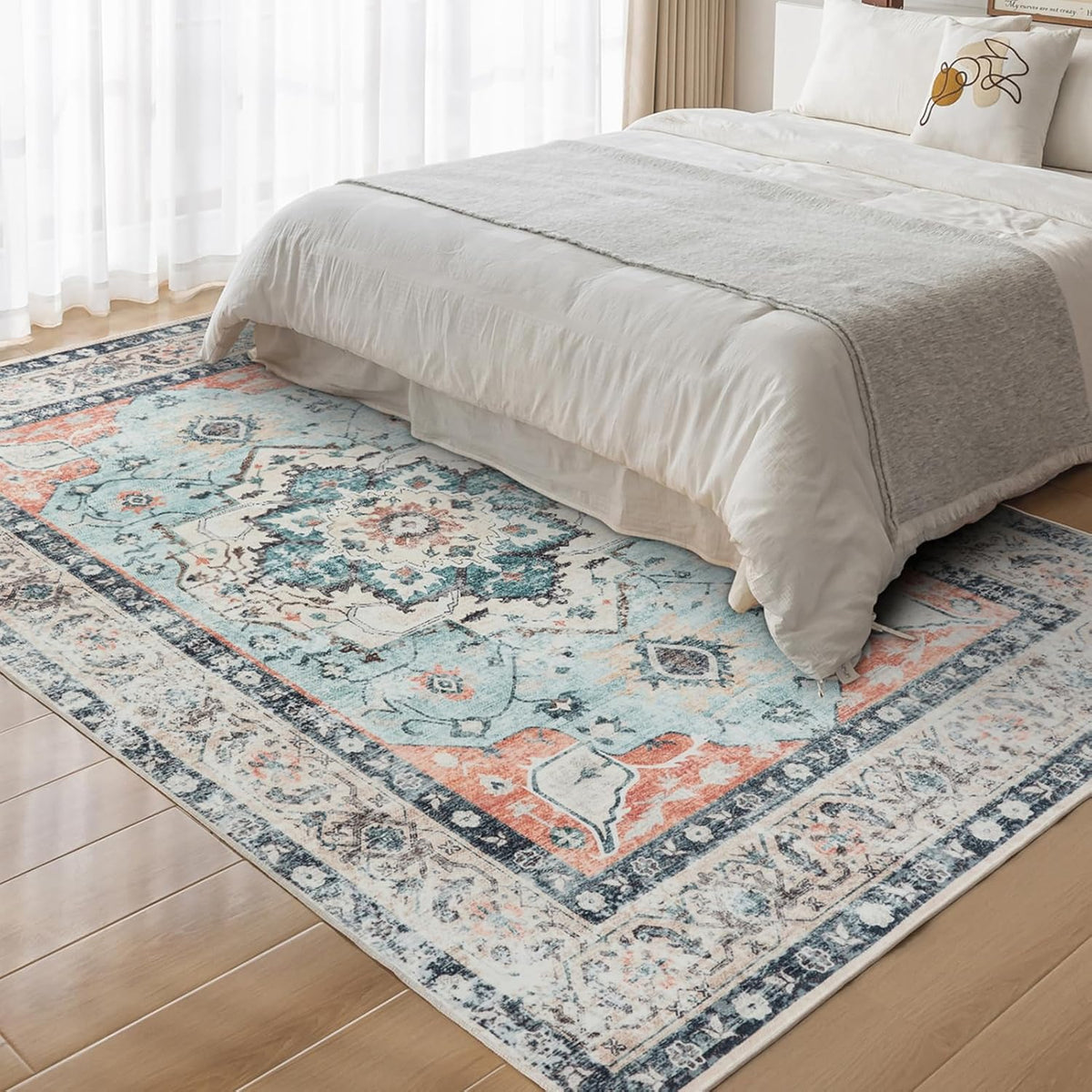 CHOSHOME Wasbare vloerkleden voor woonkamer, slaapkamer, keuken, eetkamer, 200 x 290 cm, oranje-groen