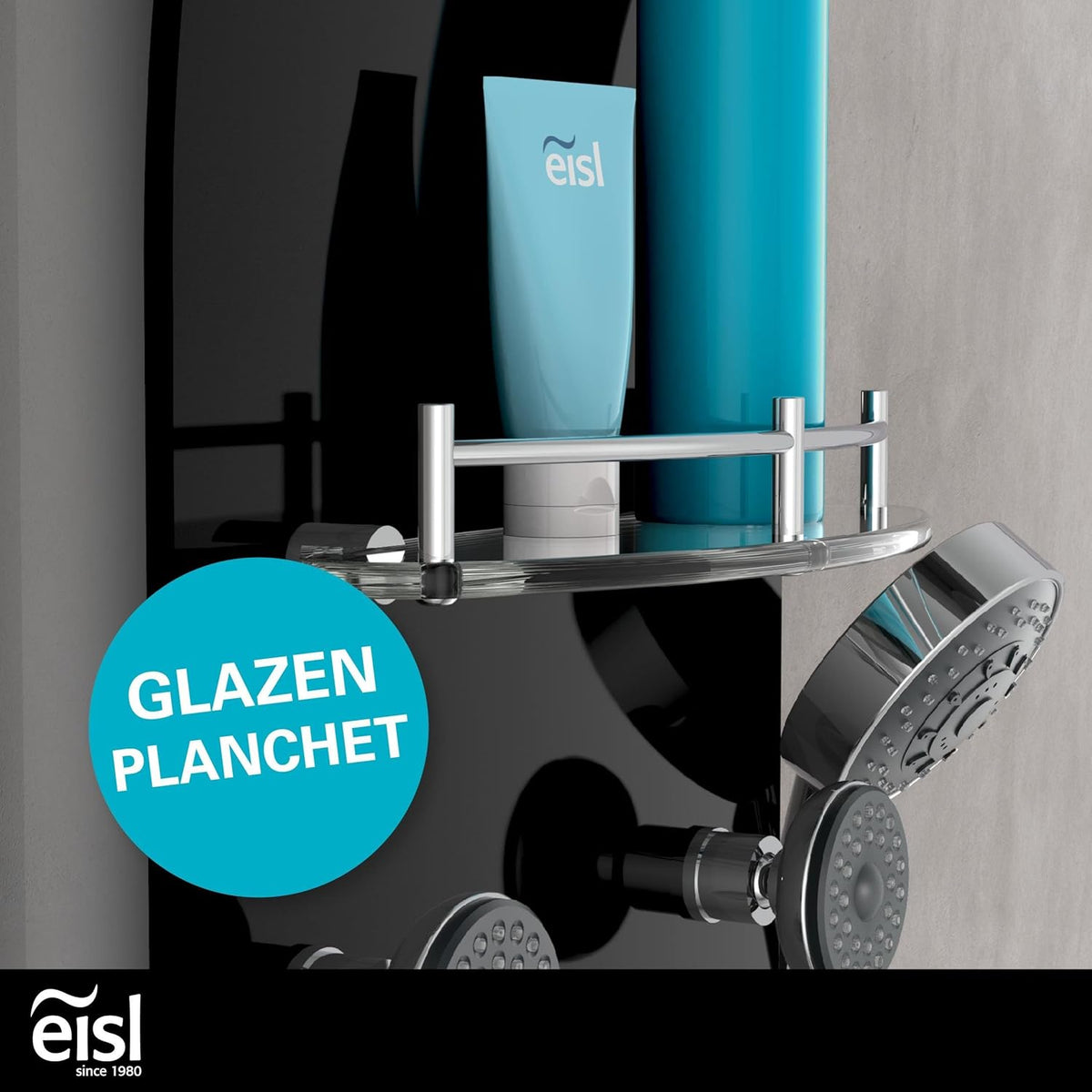 EISL ORSP-YMSBB Caribisch douchepaneel, wellnessdouche 3-in-1 met regendouche, zes massagejets en handdouche, douchearmatuur, eenvoudig te monteren, doucheset van veiligheidsglas, zwart