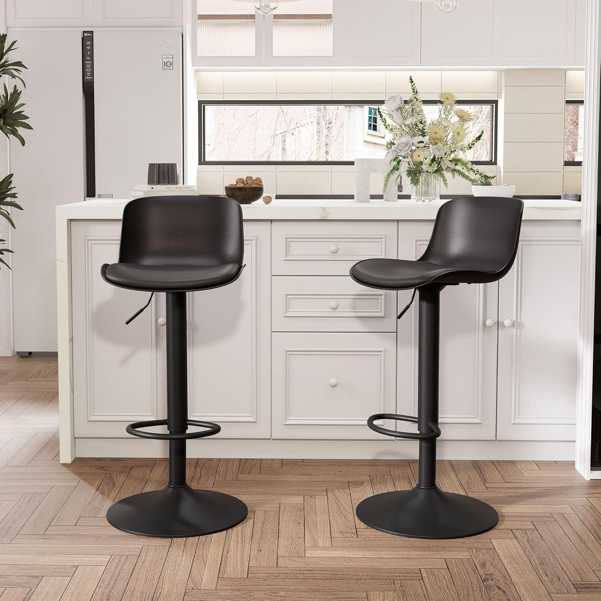 YOUNIKE Barkruk set van 2 zwart, in hoogte verstelbare draaibare barstoel met rugleuning, hoge barstoelen als keukenstoel, toonstoel, praktische barkruk voor toonbank, keuken en eetkamer