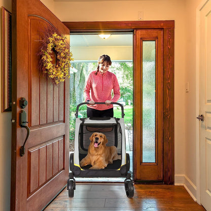 BingoPaw Heavy duty hondenwagen voor zware grote honden: opvouwbare hondenbuggy, tot 42 kg, hondenbuggy met 4 wielen, 3 netramen, verstelbare handgreep