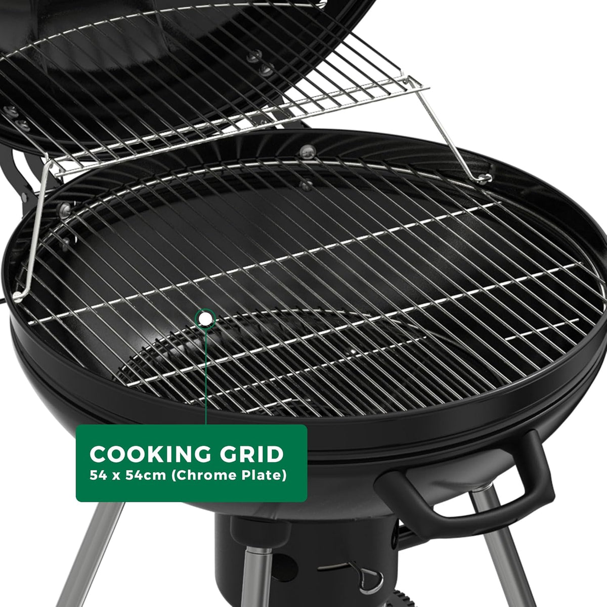 Draagbare houtskoolbarbecue, 22,5 inch ronde waterkoker met wielen, warmhoudrek, zwart, asverzamelaar