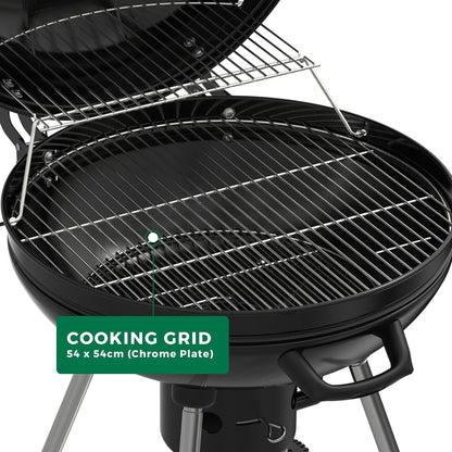 Draagbare houtskoolbarbecue, 22,5 inch ronde waterkoker met wielen, warmhoudrek, zwart, asverzamelaar