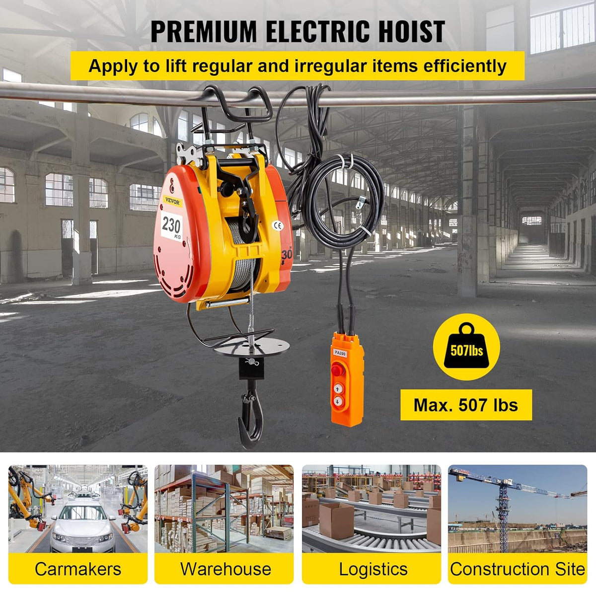 VEVOR Elektrische hefhoes, 230 kg, met 30 m metalen touw