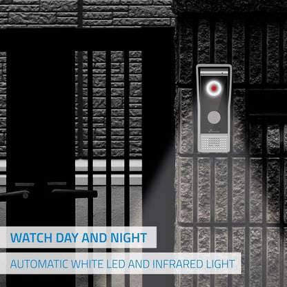 NIVIAN 2-draads video intercom, analoog, met 7 inch monitor, HQ-binnendisplay met bidirectionele audio, IP65 buitenplaat met nachtzicht, elektrische deuropener. Smart Security