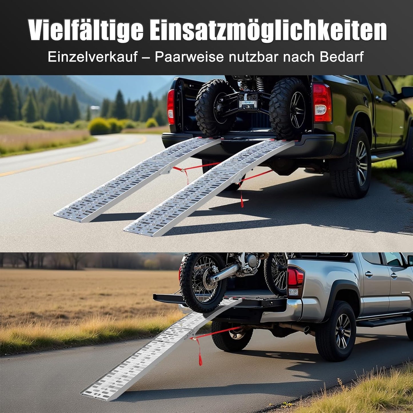 LIEKUMM Alimunium 228 cm opvouwbare oprijplaat voor SUV, motorfiets, vrachtwagen, lading, 340 kg draagkracht