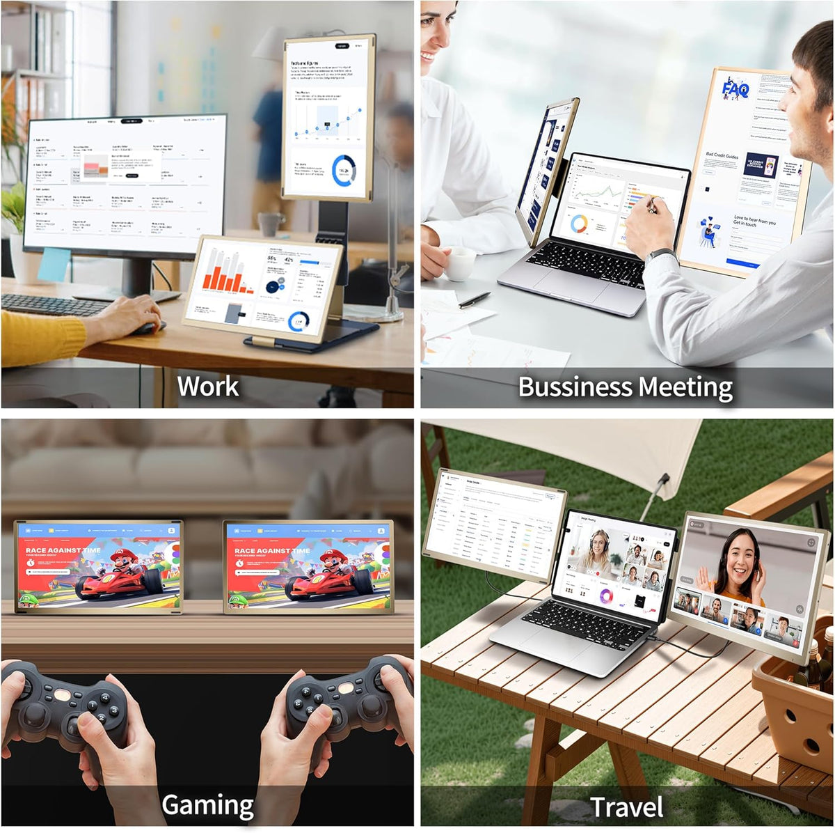 15.6 inch Triple Laptop Screen Extender, FHD 1080P IPS Laptop Monitor Extender, Detachable Screen Travel Monitor Laptops with Speakers, Plug & Play, Compatible with Mac/Android/Win - QUORE