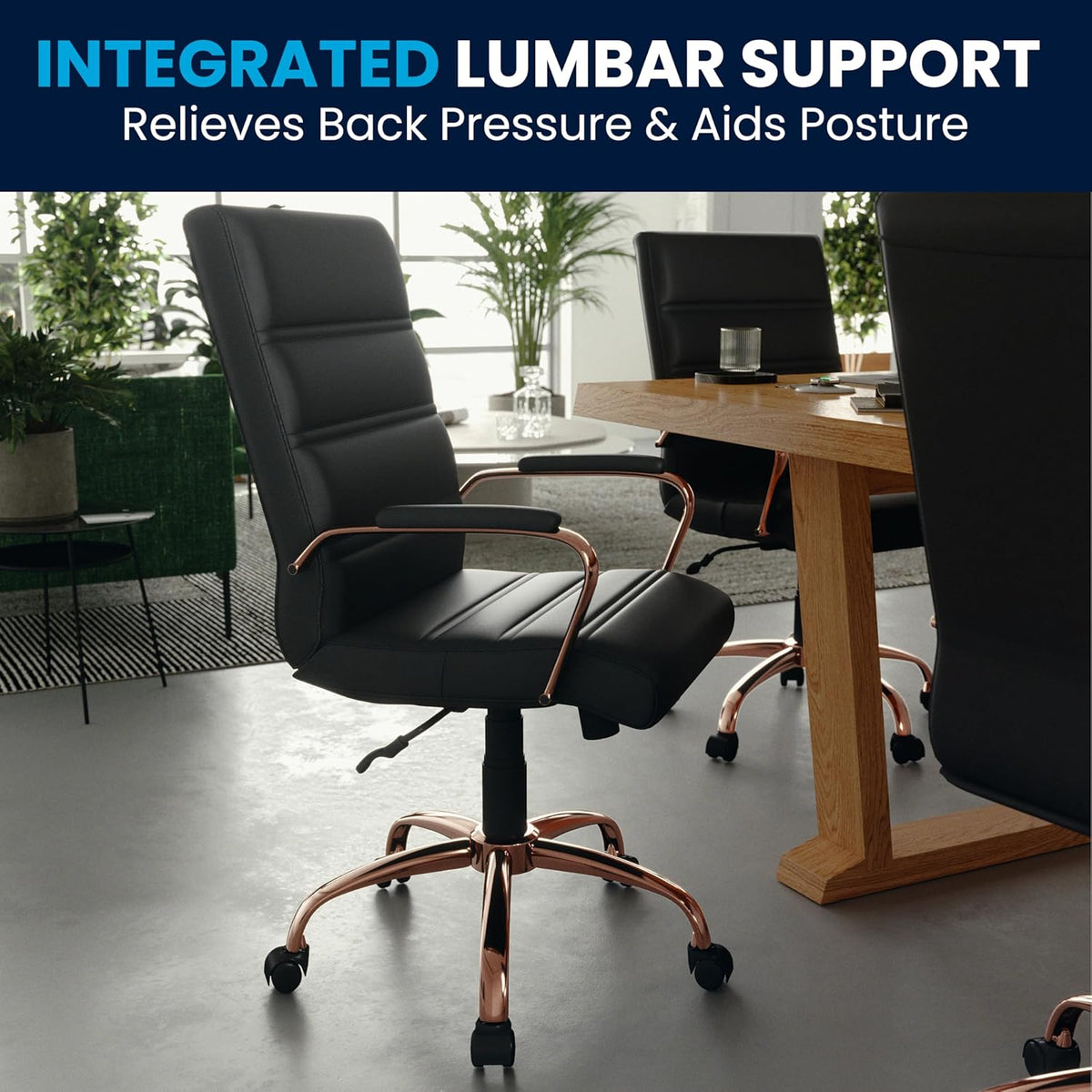 Flash Furniture Executive stoel, draaistoel, zwart leer, roodgoudkleurig frame, 61 x 58,4 x 103,5 cm (B x D x H)