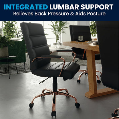 Flash Furniture Executive stoel, draaistoel, zwart leer, roodgoudkleurig frame, 61 x 58,4 x 103,5 cm (B x D x H)