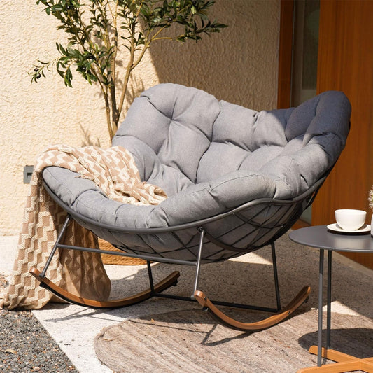 Grand patio Schommelstoel voor in de tuin, schommelstoel, relaxstoel met zachte bekleding, belastbaar tot 150 kg, voor tuin, slaapkamer, woonkamer, hoek, veranda, lichtgrijs