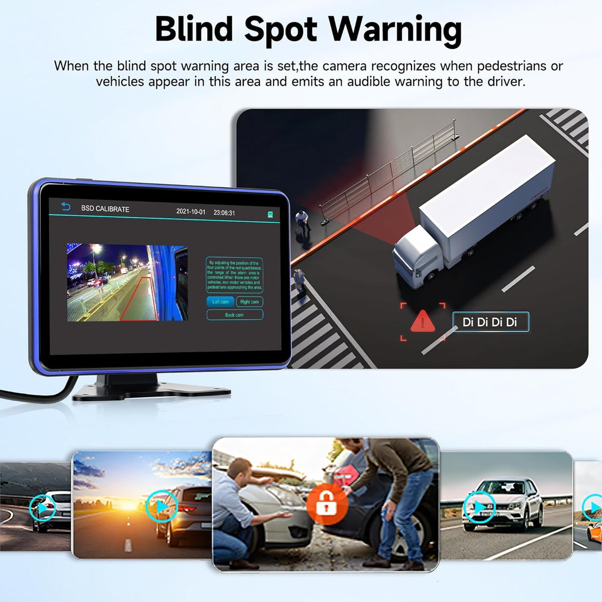 Rimoody Achteruitrijcamera set met 5 camera's met 10,1 inch IPS-display en 5 m + 15 m kabels, IP68 waterdicht, nachtzicht, beeldflip, BSD, loopvideo, DVR