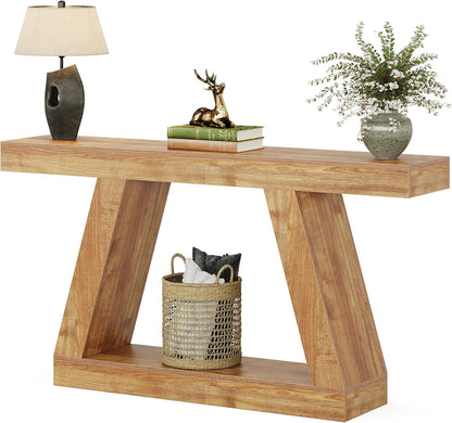 Tribesigns Console Table, 140 x 30 x 80 cm, Side Table, Corridor Table, Sofa Table for Small Spaces, Console Table with Storage Space at Entrance, Hallway, Living Room, Natural Brown