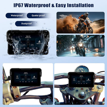 Draagbaar CarPlay GPS-scherm voor motorfietsen met draadloze CarPlay Android Auto, 5 inch navigatie voor motorfietsen, waterdicht IP68 met Bluetooth Siri TF-poort + bandenspanningsdetectie