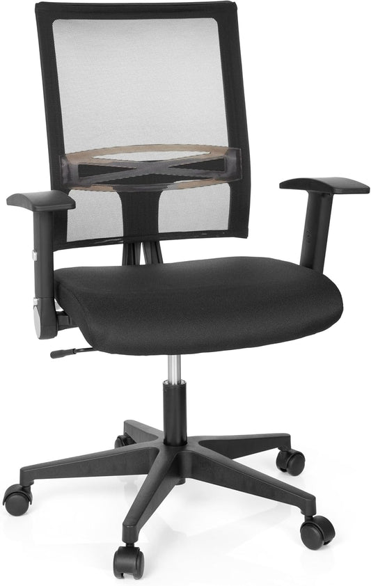 hjh OFFICE 653730 Home Office bureaustoel R8 stof/net zwart draaistoel, inklapbare armleuning & lendensteun in hoogte verstelbaar