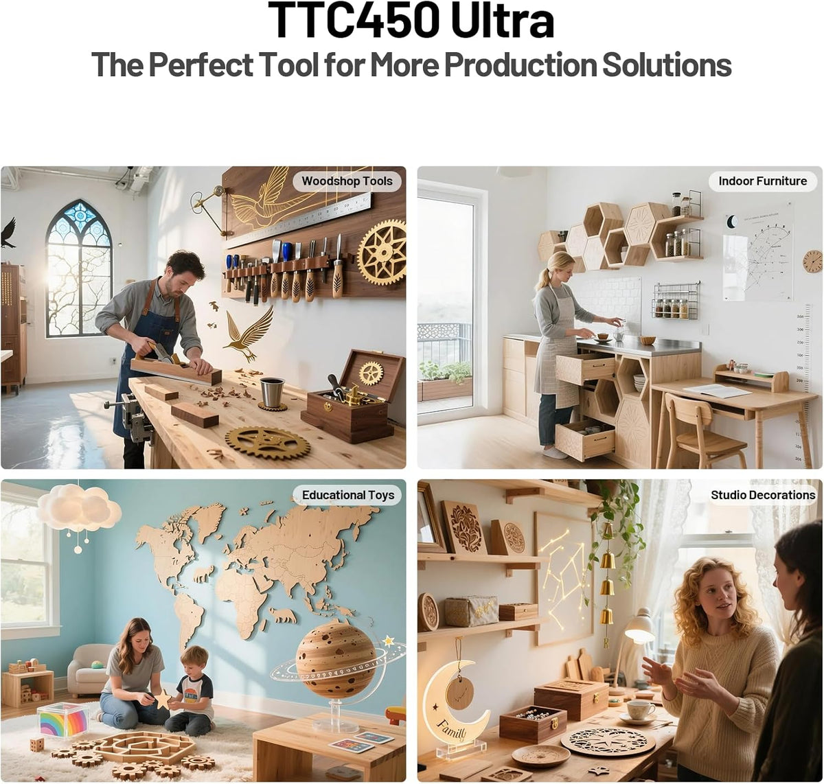 Twotrees TTC450 Ultra 500W CNC freesmachine, schakelbaar tussen CNC en lasergraveermodus, met 3,5 inch touchscreen-controller, CNC-graveermachine voor metaal, aluminium, hout, acryl, MDF