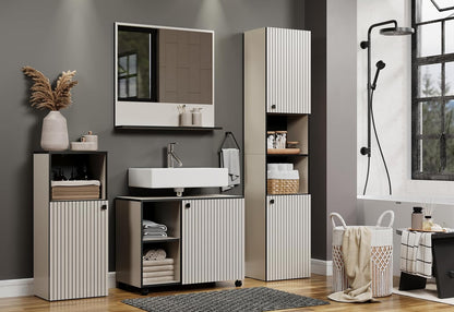 trendteam smart living - PureBliss - staande kast - Kashmir lichtgrijs - groeflook - 1 open vak + 1 plank - (BxHxD) 40 x 95 x 31 cm - badkamerkast met elegante metalen handgreep - QUORE