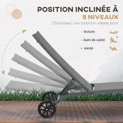 Ligstoel - Tuinligstoel - Set van 2 - Ligbed - met Wielen - Verstelbaar Rugleuning - Weerbestendig - voor Tuin - Zwembad - Strand - Aluminium - Textiel - 66 x 165 x 102 cm - Donkergrijs