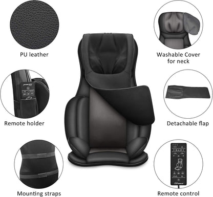 Snailax Shiatsu massagestoelkussen voor het hele lichaam, met warmte- en luchtcompressie, kneden, volledige rugmassagezetel, draagbare massagepad voor rug en nek, geschenken