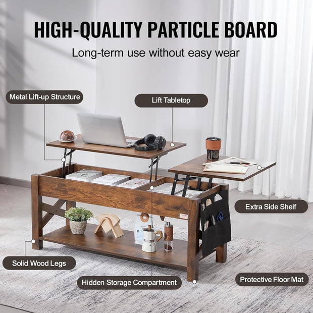 Koffietafel - Table - Coffe table - Living Room Table - Lift Top salontafel - tafel met extra opbergruimte - omklapbare salontafel voor de woonkamer - 47.5in - Bruin - 57.76lbs