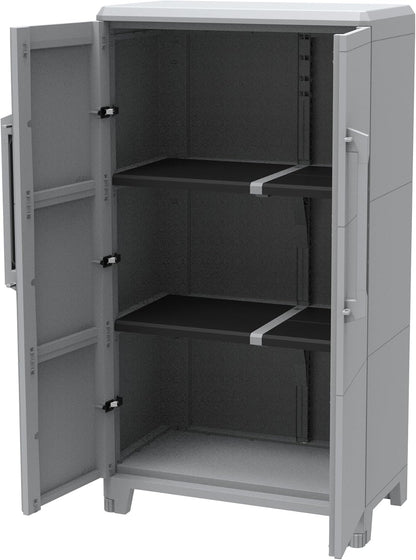 Terry, Transforming Modular 3 high cabinet for outdoor, 2 doors, material: plastic, dimensions: 78 x 43.7 x 143 cm - QUORE