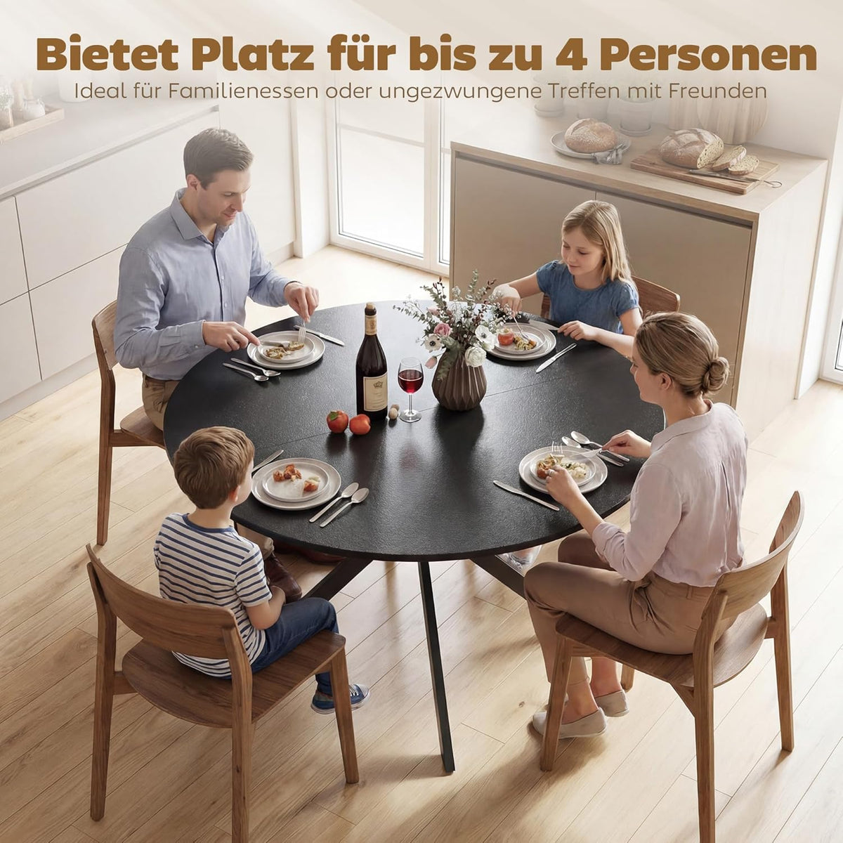 Ronde Eettafel – Eettafel Rond – Keukentafel – Tafel Voor 4 Personen – Industriële Eettafel – Ø120 cm – Krasbestendig Melamine – Verstelbare Stalen Poten
