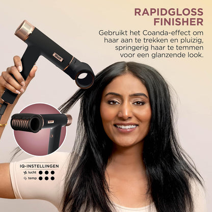 Shark SpeedStyle Haardroger & RapidGloss Finisher met Opbergtas & Haarklemmen, 5 Stylers, Voor Alle Haartypes, Ultrasnel Droog, Gladstrijken van Pluizig Haar, Geen Warmteschade, Ionisch, HD353BKEU