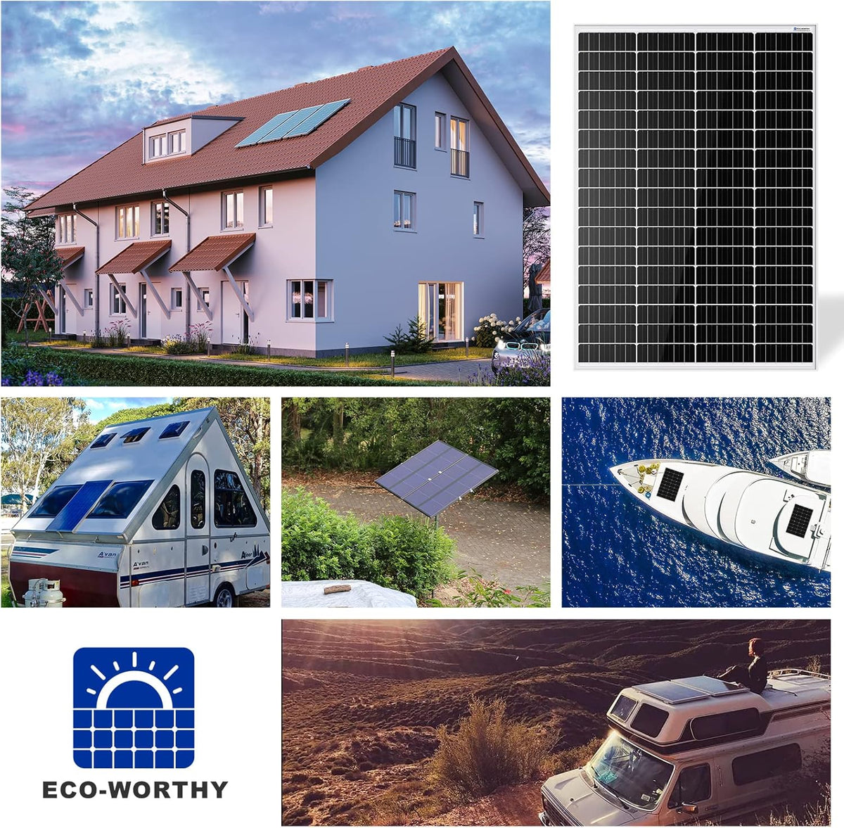 ECO-WORTHY 340W 12 Volt Monocrystalline Solar Panels, 2pcs 170W Solar Panels Suitable for RV, Garden, RV, Motorhome, Charging 12V Battery - QUORE