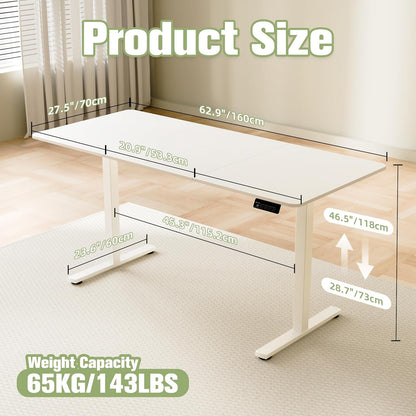 ERGOMAKER In hoogte verstelbaar bureau, 160 x 70 cm, bureau, in hoogte verstelbaar, elektrisch met geheugenfunctie, ergonomische tafel, in hoogte verstelbaar, wit