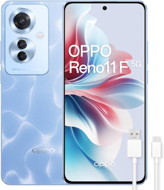 OPPO Reno11 F 5G Smartphone, zonder SIM-slot, 8 GB + 256 GB, FHD+ AMOLED-display, 6,7 inch (17,9 cm) camera 64 + 8 + 32 MP, Android, 4K video, batterij 5000mAh, snel opladen, 67W, Blue Ocean