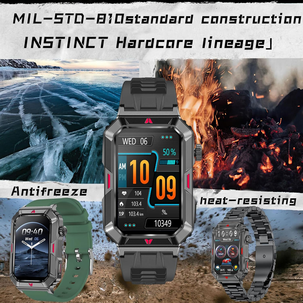 Smartwatch Herren met Bellen/Kiezen via Bluetooth, 1,57” AMOLED Smart Watch voor Herrens, Slaapmonitor Menstruatie Volgen, Calorie Stappenteller Stopwatch Activity-Armband voor Android iOS (Zwart)