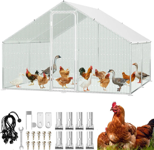 Free Run Hen House 3 x 4 x 2 m, Metal Cage for Small Animals with Safety Lock and Waterproof Chicken Run, Outdoor Run for Chickens, Bird Cage, Plants