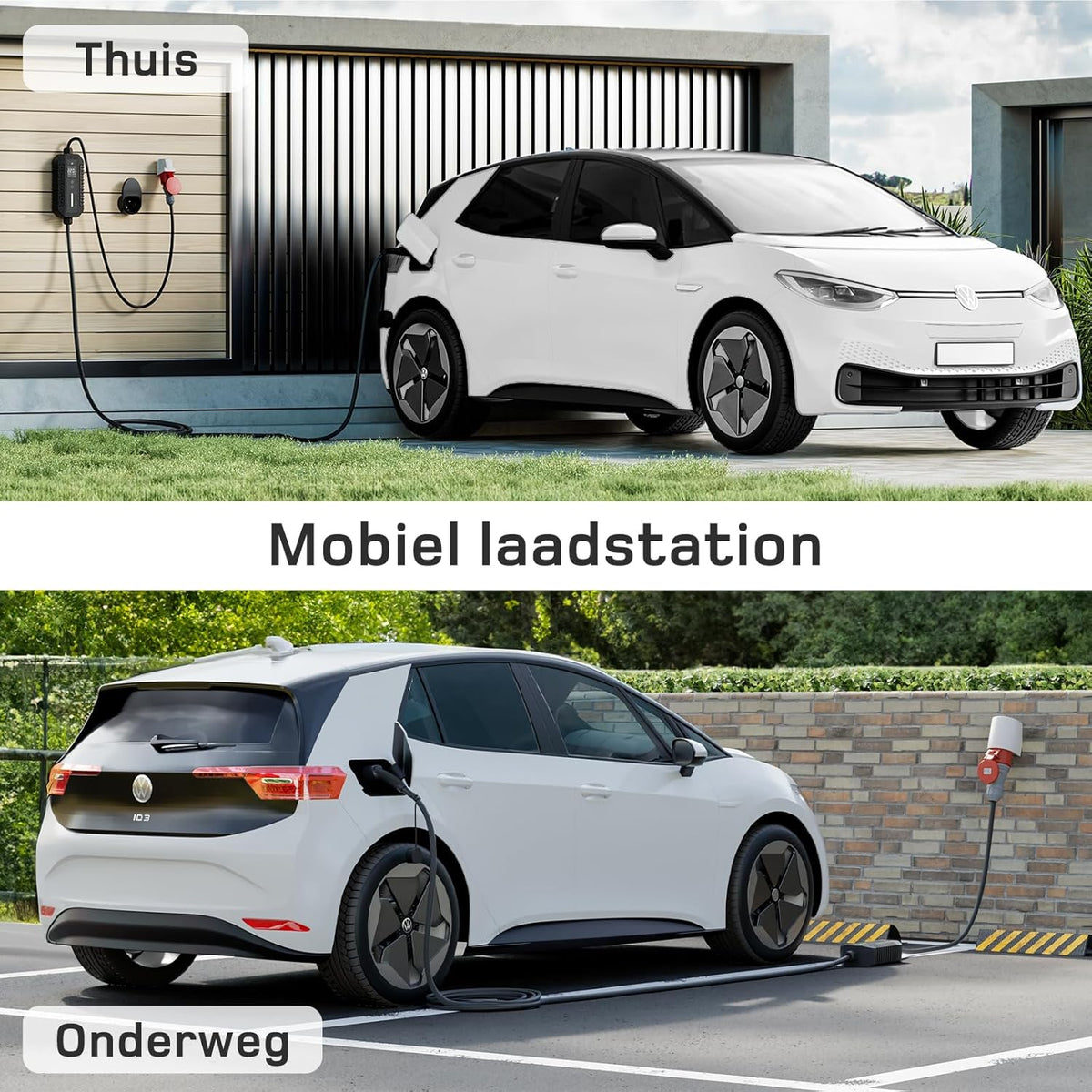 EV Charger Type 2 – Mobiele Laadstation – 3-Fase Oplader – Draagbare EV Lader – Laadkabel 15m – 22 kW Snel Laden – Weerbestendige IP66 Behuizing