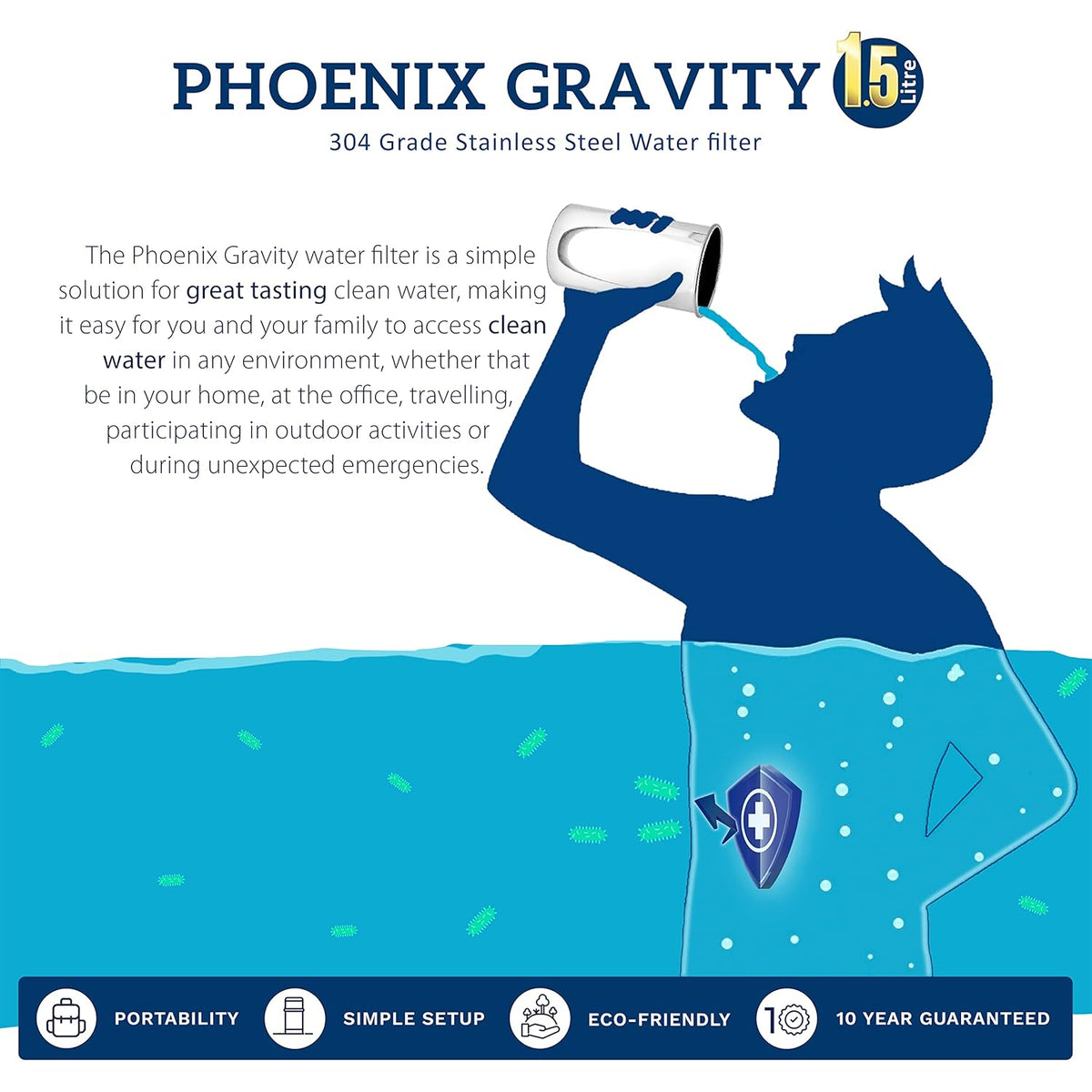 Phoenix Gravity Portable 1 Litre Water Filter - QUORE