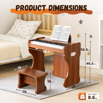 Houten Keyboard Voor Kinderen – Kinderpiano, Digitale Piano, Speelgoed Piano, Mini Keyboard – 37 Toetsen En 3 Octaven – 128 Geluiden, 128 Ritmes En 23 Demo Songs