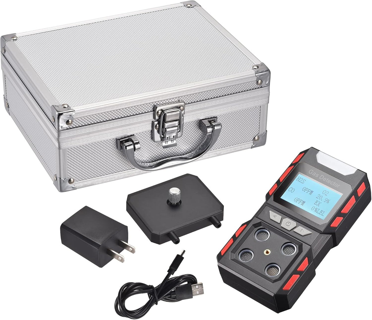Upgrade Nieuw Model Draagbare Voice Type Multi Gas Detectoren, Handheld Luchtkwaliteit 4 Gas Monitor met Groot Digitaal LCD Display, Oplaadbare Lithium Batterij Aangedreven (Zwart)