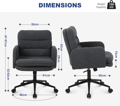 Youhauchair Bureaustoel, Imitatie Kasjmier Office Chair, Comfortabele Make-up Stoel met Verstelbare Hoogte, Ergonomic Chair Bureaustoelen voor Thuis en Slaapkamer, Donkergrijs