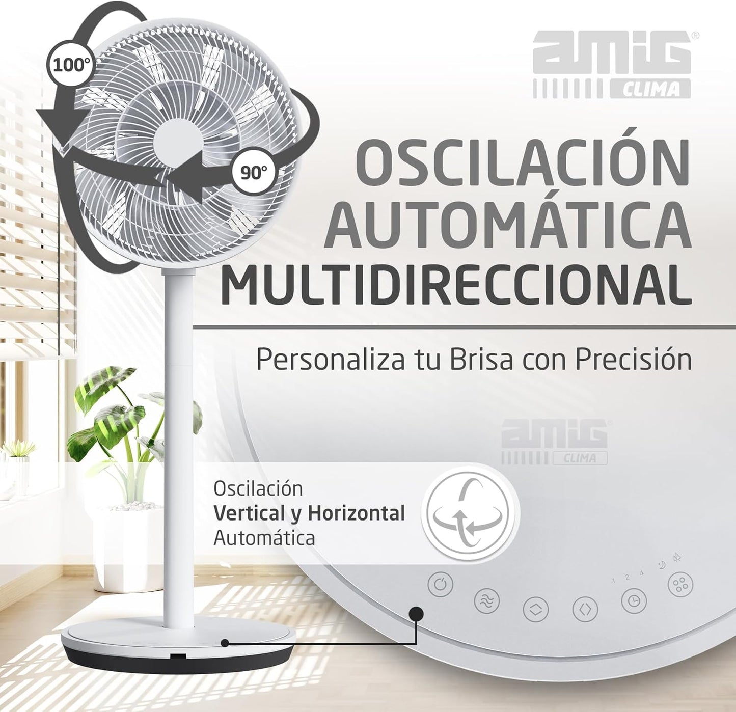 Amig - GALAIR WIFI-01 Staande en Tafelventilator - Stil 13 dB - 26 Snelheden - Verticale en Horizontale Oscillatie - Laag Verbruik 27 W - Afstandsbediening en App - LED-verlichting
