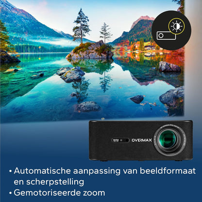 Overmax Multipic 5.2 Beamer – 4K Ondersteuning, Native Full HD 1080P, Smart Projector met Google TV & Google Assistent, Bluetooth/WiFi/Miracast, Auto Keystone, 200" Thuisbioscoop, 7000 Lumen