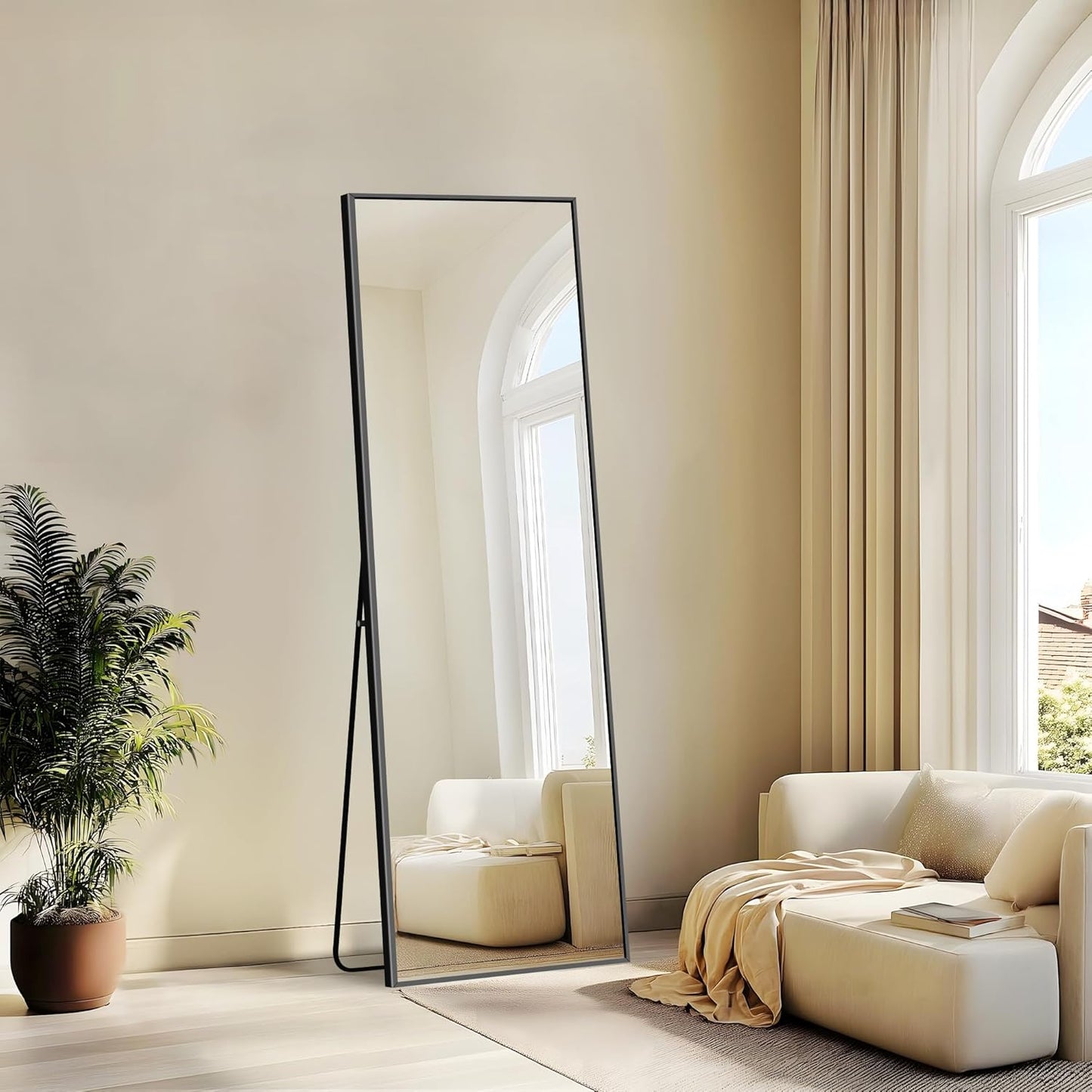 Weare Home Full body spiegel, 161 x 52 cm, staand en met frame van aluminiumlegering en houder voor woonkamer slaapkamer (zwart)