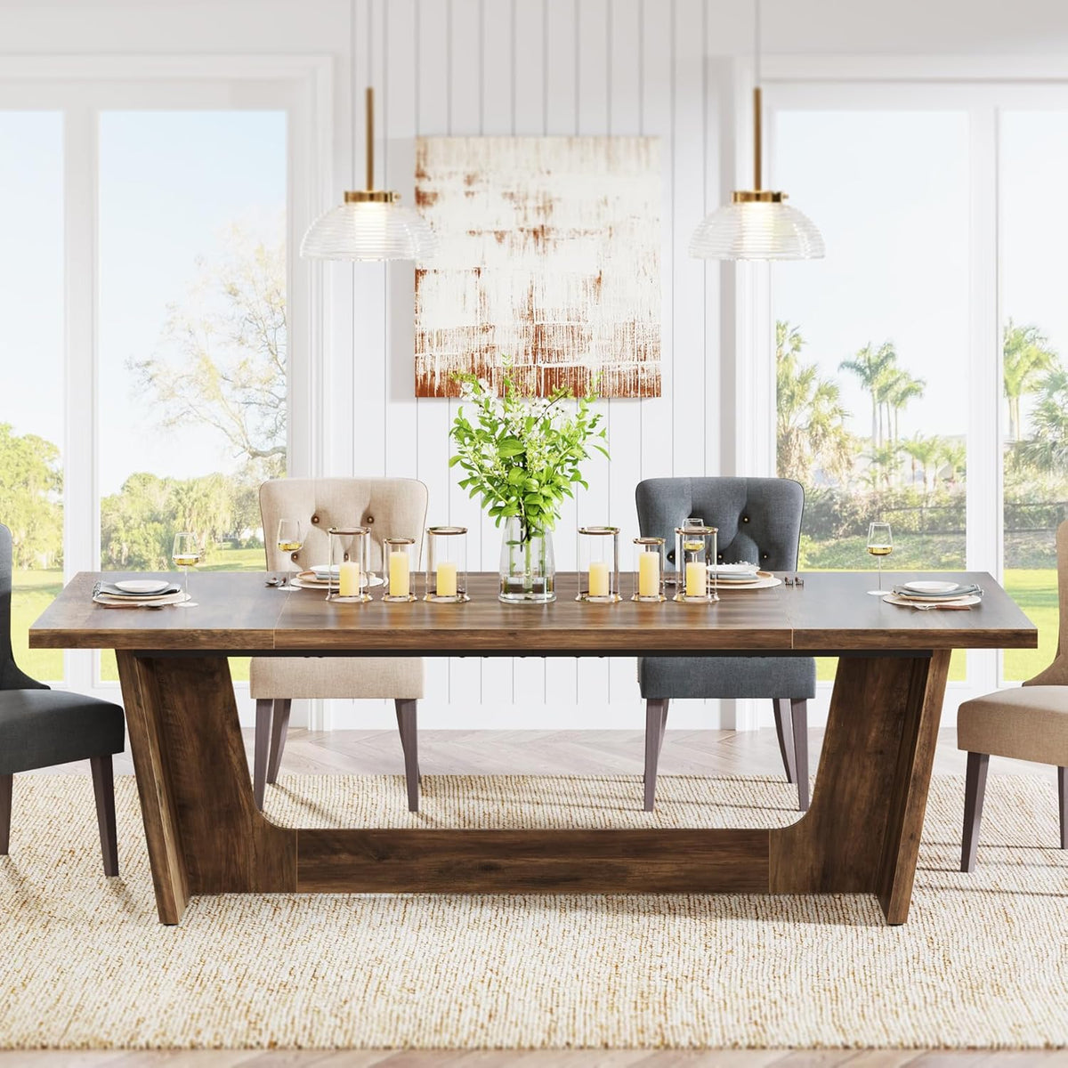 Tribesigns Dining Table for 6-8 People, 180 x 79 x 75 cm, Industrial Rectangular Dining Table for Dining Room, Kitchen, Living Room, Rustic Brown