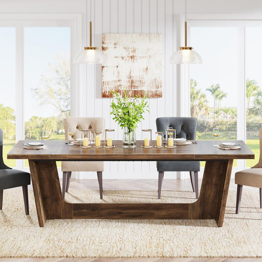 Tribesigns Dining Table for 6-8 People, 180 x 79 x 75 cm, Industrial Rectangular Dining Table for Dining Room, Kitchen, Living Room, Rustic Brown