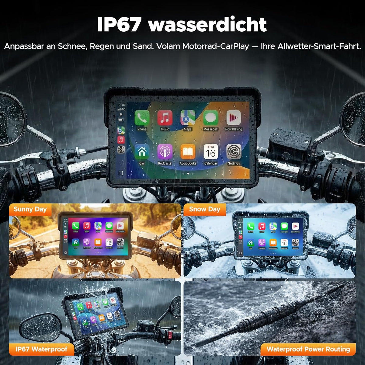 Draadloos CarPlay Motor Scherm – Motorfiets Display – Navigatie Scherm – Touchscreen GPS – Android Auto Interface – 7 Inch IPS HD Touchscreen – IP67 Waterdicht & Robuust