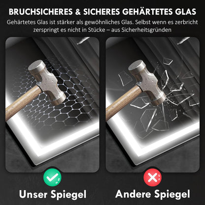 Badkamerspiegel – LED Spiegel – Wandspiegel – Verlichte Spiegel – Bluetooth Spiegel – Anti-Condens – 100 x 80 cm – Gehard Glas