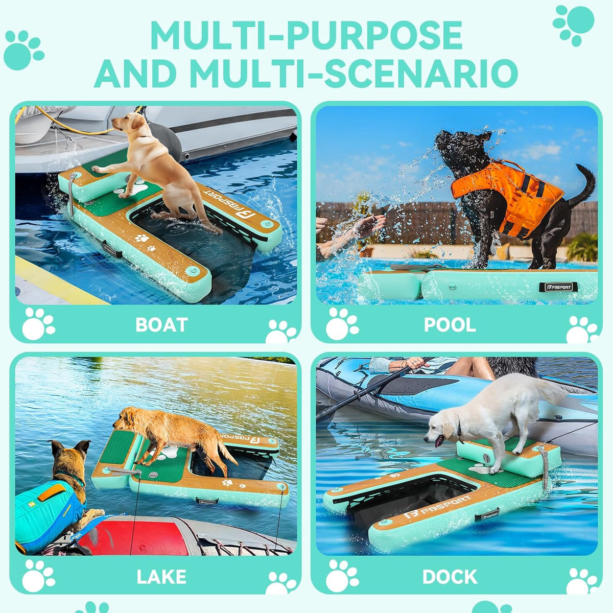 FBSPORT Drijvende watertoegangsladder voor honden, boot, meer, antislip EVA-ladder tot 100 kg