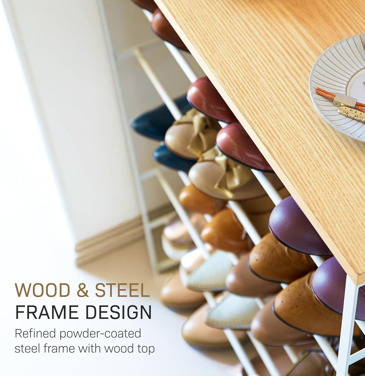 YAMAZAKI Schoenenrek met houten bovenplank - Tower - wit