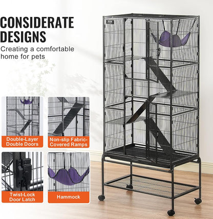 4-Laags Metalen Kooi Voor Fretten -  Geschikt Voor Ratten, Hamsters, Cavia's en Chinchilla's - 75.5 cm x 45.5 cm x 175.5 cm - QUORE